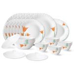 Larah by Borosil Firefly Fluted Series Opalware Dinner Set | 31 Pieces for Family of 6 | Microwave & Dishwasher Safe | Bone-Ash Free | Crockery Set for Dining & Gifting | Plates & Bowls | White