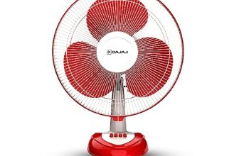 Bajaj Frore Neo Table Fan 400 MM | Table Fans For Home & Office | Aerodynamically Balanced Blades | 100% Copper Motor | High Air Delivery | 3-Speed Control | 2-Yr Warranty 【Red】