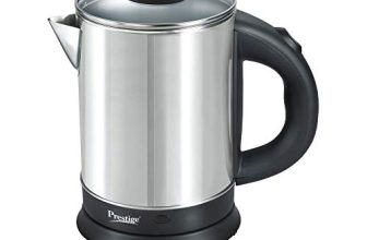 Prestige 1.7L PKGSS Stainless Steel Electric Kettle | 1350 Watts | Glass Lid with heat resistent handle | Single Touch lid locking |Automatic Cut Off | Silver