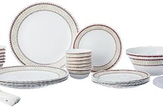 Larah by Borosil Elega Fluted Series Opalware Dinner Set | 40 Pieces for Family of 6 | Microwave & Dishwasher Safe | Bone-Ash Free | Crockery Set for Dining & Gifting | Plates & Bowls | White
