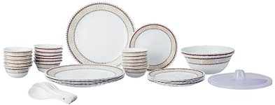 Larah by Borosil Elega Fluted Series Opalware Dinner Set | 40 Pieces for Family of 6 | Microwave & Dishwasher Safe | Bone-Ash Free | Crockery Set for Dining & Gifting | Plates & Bowls | White