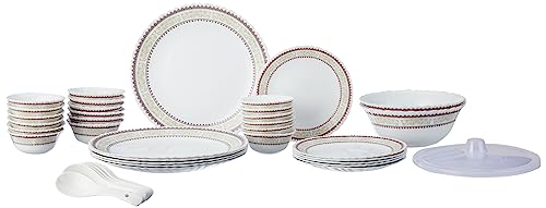 Larah by Borosil Lark Fluted Series Opalware Dinner Set | 36 Pieces for Family of 8 | Microwave & Dishwasher Safe | Bone-Ash Free | Crockery Set for Dining & Gifting | Plates & Bowls | White