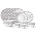 Larah by Borosil Lark Fluted Series Opalware Dinner Set | 36 Pieces for Family of 8 | Microwave & Dishwasher Safe | Bone-Ash Free | Crockery Set for Dining & Gifting | Plates & Bowls | White