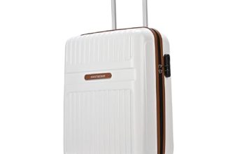 Aristocrat Atlas Cabin Trolley Bag 55cm | Small | Hard Luggage | Smooth 8-Wheel Suitcase | Secure Combination Lock with Sturdy Zipper | Full Fabric Convipack | 3-Year Warranty (Pearl White)