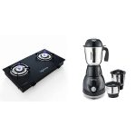 Lifelong LLGS10 Glass Top, 2 Burner Manual Glass Gas Stove, Black (ISI Certified) & Lifelong LLMG23 Power Pro 500-Watt Mixer Grinder with 3 Jars, blades, 1 Year Warranty (Black)
