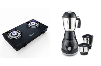 Lifelong LLGS10 Glass Top, 2 Burner Manual Glass Gas Stove, Black (ISI Certified) & Lifelong LLMG23 Power Pro 500-Watt Mixer Grinder with 3 Jars, blades, 1 Year Warranty (Black)