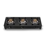 Bajaj UCX 3B Powder Coated Glasstop Gas Stove | 3 Burners | Open 【Black】