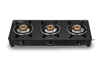 Bajaj UCX 3B Powder Coated Glasstop Gas Stove | 3 Burners | Open 【Black】