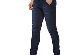 Campus Sutra Men’s Blue Cinched Hem Denim Jeans for Casual Wear | Medium-Wash | Regular Fit | Drawstring Closure | Cotton Denim Jeans Crafted with Comfort Fit for Everyday Wear