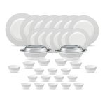 La Opala Diva Velvett Collection Opal Glass Crockery | for Family of 6 | Dinner Set 35 pcs Imperial Grey | Plates & Bowls for Dining | Microwave Safe | 100% Vegetarian | Extra Strong | Light & White