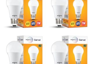 wipro Garnet 7W LED Bulb for Home & Office |Warm White (2700K) | E27 Base|220 Degree Light Coverage |4Kv Surge Protection |400V High Voltage Protection |Energy Efficient | Pack of 4
