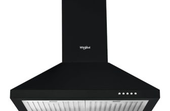 Whirlpool 60cm 1200 m3/hr Baffle Filter Kitchen Chimney with 5 Years WARR on Motor and 1 Year Comprehensive | AKR BF 60 BK HOOD | Black | 3 Speed Push Button Control