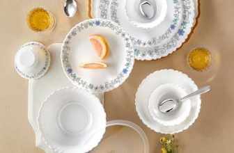 Larah by Borosil Silk Series Blue Iris Opalware Dinner Set with Steel Spoon | 41 Pcs for Family of 6 | Microwave & Dishwasher Safe | Bone-Ash Free | Crockery Set for Dining & Gifting | Plates & Bowls