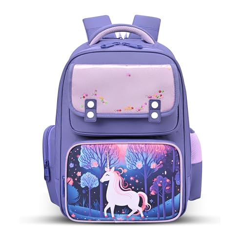 Gear Starry Unicorn 16″/25L Medium Water Resistant School Bag | Casual Backpack | Daypack | Travel Backpack | Kids Bag for Boys/Girls (Purple – Purple)