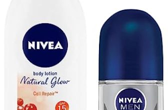 Nivea Body Lotion, Extra Whitening Cell Repair SPF 15, For All Skin Types, 400ml & Men Deodorant Roll On, Silver Protect, 50ml