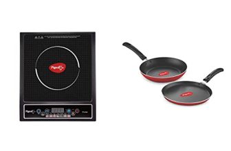 Pigeon by Stovekraft Cruise 1800 watt Induction Cooktop (Black) & Aluminium Nonstick Duo Pack Flat Tawa 250 and Fry Pan 200 Gift Set (Red)