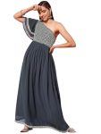 Libas Womens Embroidered Georgette Gown Dress for Women Grey