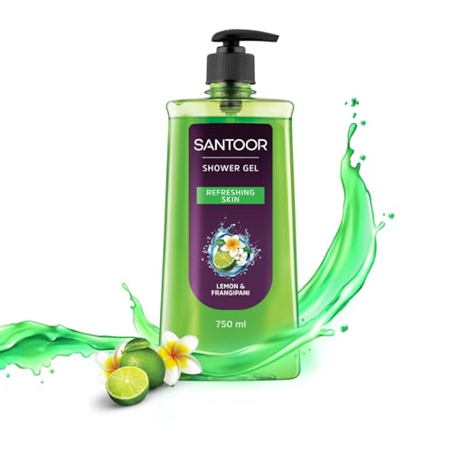 Santoor Refreshing Shower Gel 750ml With Natural Lemon & Frangipani Extracts| For Men & Women| For Soft and Fresh Skin| Suitable For All Skin Types| No Parabens| No Silicones