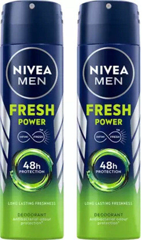NIVEA Fresh Power Deo Spray, 48h Derma Odour Protection with Citrus, Musk, Spice Body Spray  –  For Men(300 ml, Pack of 2)