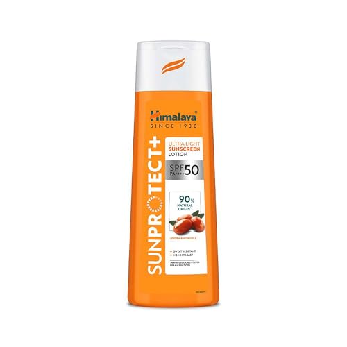 Himalaya Sunprotect + | Ultra-light Sunscreen Lotion | SPF 50 PA ++++ | 90% Natural Origin Ingredients | Zero White Cast | 98% Broad Spectrum Protection | Sweat & Water Resistant | For Men & Women | 100ml