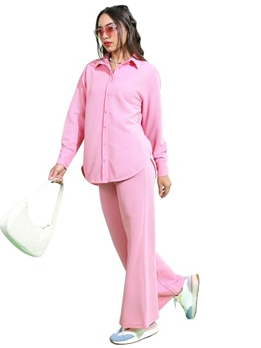 Tokyo Talkies Women Solid Shirt With Wide Leg Trouser