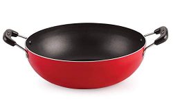 Nirlon Kitchen Accessories for Cooking Nonstick Kadhai/Wok 22cm – 1.8 Liter with Handle[3mm_Clasic_KD12]