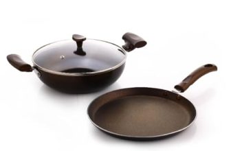 Crystal Coppo Series Nonstick Cookware Set – 3 Pcs | Tawa 250 mm + Kadai 240 mm + Glass Lid 240 mm | Gas Stove Compatible