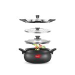 Pigeon By Stovekraft All in One Super Cooker Aluminium with Outer Lid Induction and Gas Stove Compatible 5 Litre Capacity for Healthy Cooking (Black)