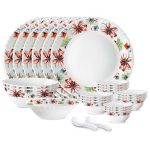 Larah by Borosil Silk Series Bali Opalware Dinner Set | 27 Pieces for Family of 6 | Microwave & Dishwasher Safe | Bone-Ash Free | Crockery Set for Dining & Gifting | Plates & Bowls | Floral Pattern