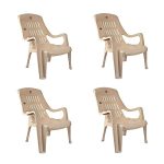 Cello Comfort Sit Set of 4 Chairs (Beige) | Strong and Durable | Easy to Clean | Chair for Living Room, Bed Room, Kitchen, Office Room, Outdoor | 3 Years Warranty