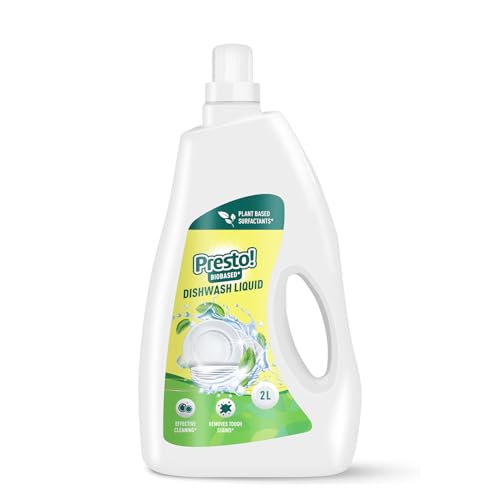 Amazon Brand – Presto! Plant Powered Dishwash Liquid, 2L | Effective Grease Removal | Plant-Based Surfactants | Skin-Friendly | Dye-Free
