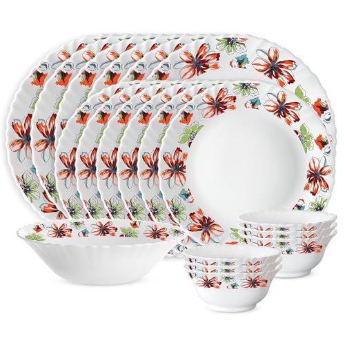 Larah by Borosil Silk Series Opalware Dinner Set | 19 Pieces for Family of 6 | Microwave & Dishwasher Safe | Bone-Ash Free | Crockery Set for Dining & Gifting | Plates & Bowls (Bali)