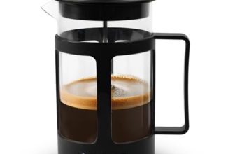 Amazon Brand – Solimo French Press Coffee and Tea Maker | 600ml | Borosilicate Glass with Measurement Markings | 4-Level Filtration | Spill-Proof Spout