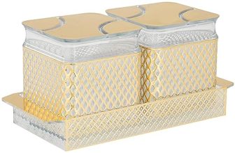 Amazon Brand – Solimo Air-Tight Dry Fruit Container Tray Set With Lid & Serving Tray, Airtight Plastic Storage Container Set 500 ml | Set of 2, Golden
