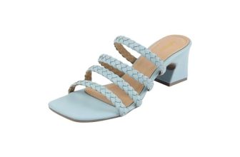 Mochi Women’s Blue Braided Heeled Sandals Strappy Square Open Toe Heels Backless Mules Slip On Block Heels UK/5 EU/38(40-401)