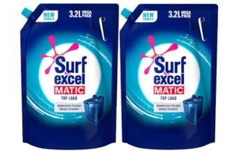 Surf Excel Matic Top Load Liquid Detergent 3.2 L Refill, Designed for Tough Stain Removal on Laundry in Washing Machines – Mega Pack (Pack of 2)