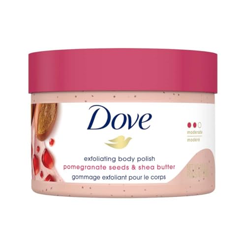 Dove Body Polish Exfoliating Scrub, Moisturizing Shea Butter and Pomegranate Seeds | Nourishes & Conditions Soft Skin | Sulphate Free, 298gm.