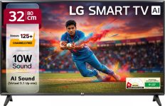 LG LR570 80 cm (32 inch) HD Ready LED Smart WebOS TV with Alpha5 Gen 6 AI Processor 125+ Free LG Channels AI Brightness Control AI Sound (Virtual Surround 5.1 Up-mix) FTA Satellite Port Magic Remote Compatible 60Hz Refresh Rate Alexa Built In Works with Hey Google(32LR570B6LA)
