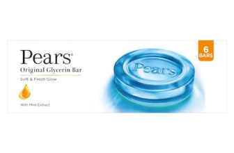 Pears Original Glycerin Soap Bar – Soft & Fresh Glow | With 98% Pure Glycerin & Mint Extract | For a Fresh Glow | With Plant Based Cleanser for Skin & Body | Paraben-free | 125 gms x 6