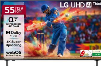 LG AI TV UA8200 139 cm (55 inch) Ultra HD (4K) LED Smart WebOS TV with Alpha7 AI Processor 4K Gen8 | 4K Super Upscaling | AI Picture Pro | 4K Expression Enhancer | NEW AI Magic Remote Compatible | AI Search with MS Copilot | AI Sound Pro (9.1.2 ch) | Dolby Atmos | Chromecast Built-in(55UA82006LA)