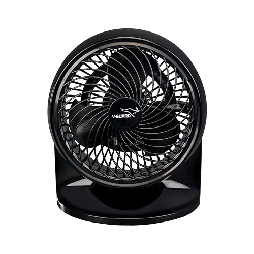 V-Guard Spinny Pro 180 mm Table & Wall Fan | 2100 RPM High-Speed Motor | 353 CFM Airflow | 3 Speed Settings | 90° Adjustable Tilt | Energy-Efficient 30 W | Durable ABS Build | Black