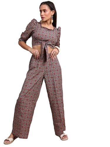 UNIfringe Women’s Maroon Ribbed Sleeveless Co-ord Set | Stylish Crop Top & High-Waist Pants (Maroon,S)