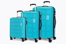 Kamiliant by American Tourister 3 Pc Harrier Edge 8W Set 56 Cm, 68 Cm & 78 Cm – Small, Medium & Large Polypropylene(PP) Hardside 8 Wheels Spinner Luggage Set/Trolley Bag Set (Light Blue)
