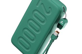 Ambrane 20000mAh Powerbank with in-Build Type C Cable, 22.5W Fast Charging, USB & Type C Output, Power Delivery, Quick Charge for iPhone, Android Mobile & Tablets, Earbuds, (Stylo N20, Green)