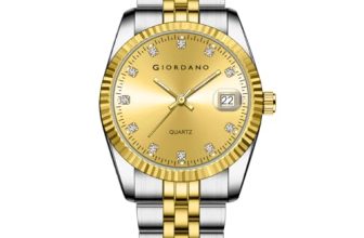 Giordano Analog Watch for Men with Dual-Tone Stainless Steel Strap, Quartz Movement, Date Window, Diamond-Style Indices