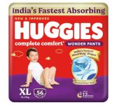 Huggies Complete Comfort Wonder Pants | Pant Style Baby Diapers Extra Large Size (XL), 56 Count | India’s Fastest Absorbing Diaper, Prevents Diaper Rash, Ideal for 12 to 17 Kgs