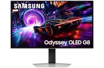 Samsung 32″(80cm) Odyssey G8 QD-OLED 4K Gaming Monitor|UHD 3840 x 2160|240Hz|0.03ms|HDR TrueBlack 400|OLED Safeguard+|FreeSync Premium Pro|Height-Tilt-Pivot Adjustable Stand|LS32FG810SWXXL|Silver