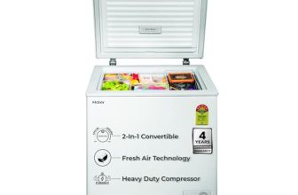 Haier HFC-145SM5, 5 Star Rating, Single Door Convertible Deep Freezer, Inside Metal Liner with Deo Fresh Technology, Compact Design & Removable Gasket (White 102L)