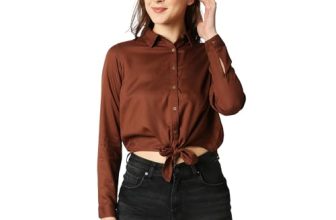 Pepe Jeans Solid Viscose Collar Neck Womens Casual Shirt (Brown, Extra Large)