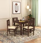 MAMTA DECORATION Solid Sheesham Wood 4 Seater Dining Table Set | Four Seater Dinner Table with 4 Cushions Chairs | Dinning Table Set 4 Seater for Living Room, Hotels & Restaurant | Walnut Finish